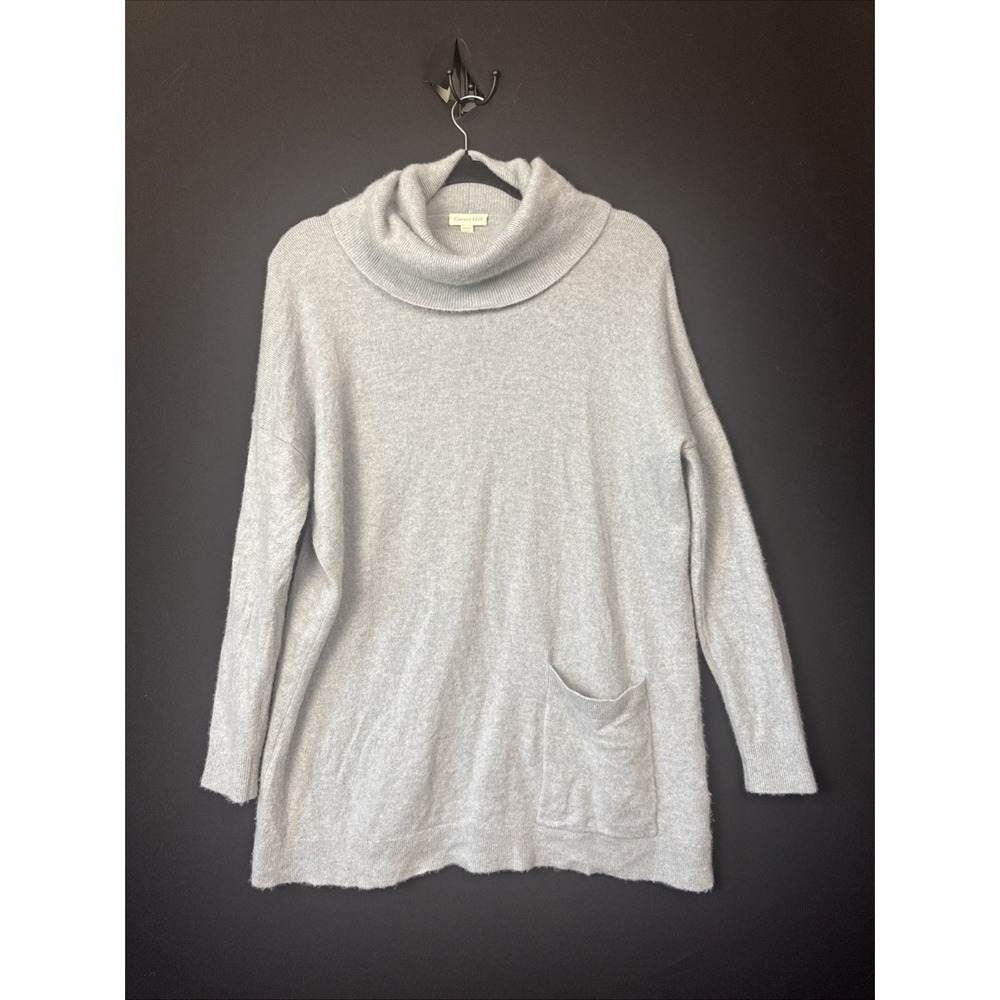 Garnet Hill 100% Cashmere Cowl Neck Sweater Womens Small Gray Tunic Pocket Soft